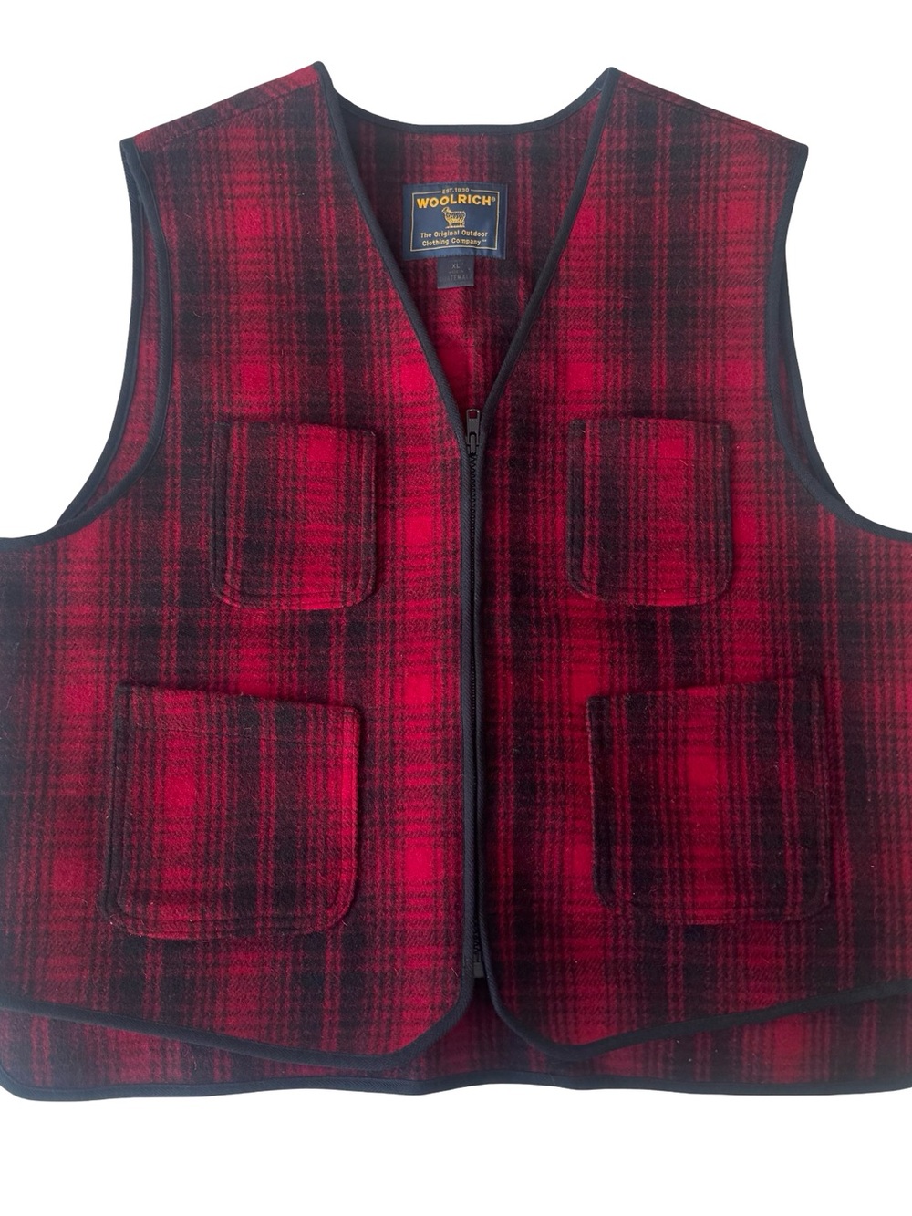 VTG Woolrich Women’s Red/Black Buffalo Check Wool Full Zip Utility Vest Size XL